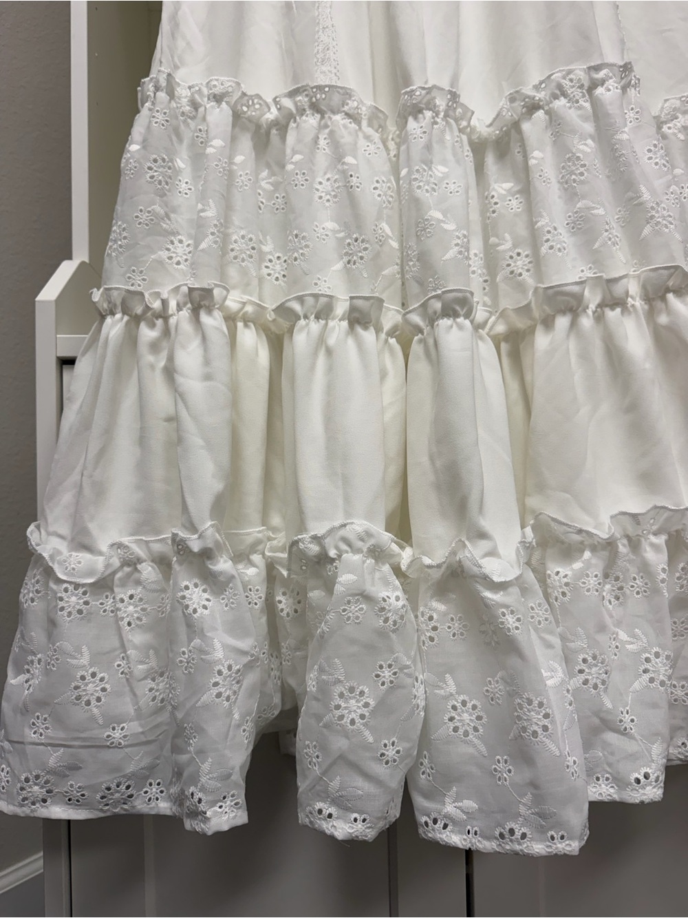 White Tiered Eyelet Cotton Dress - Picture 2 of 3